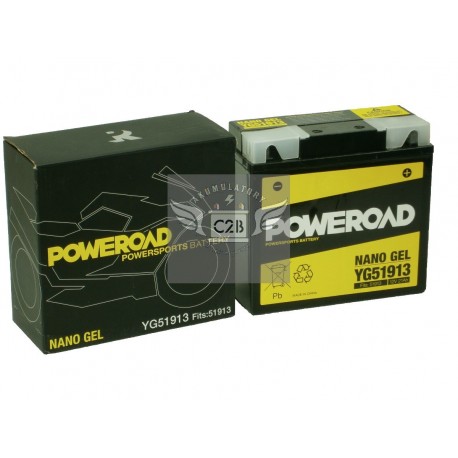 Akumulator motocyklowy POWEROAD YG551913 (51913, 12-19) 21Ah 250A 12V ŻEL